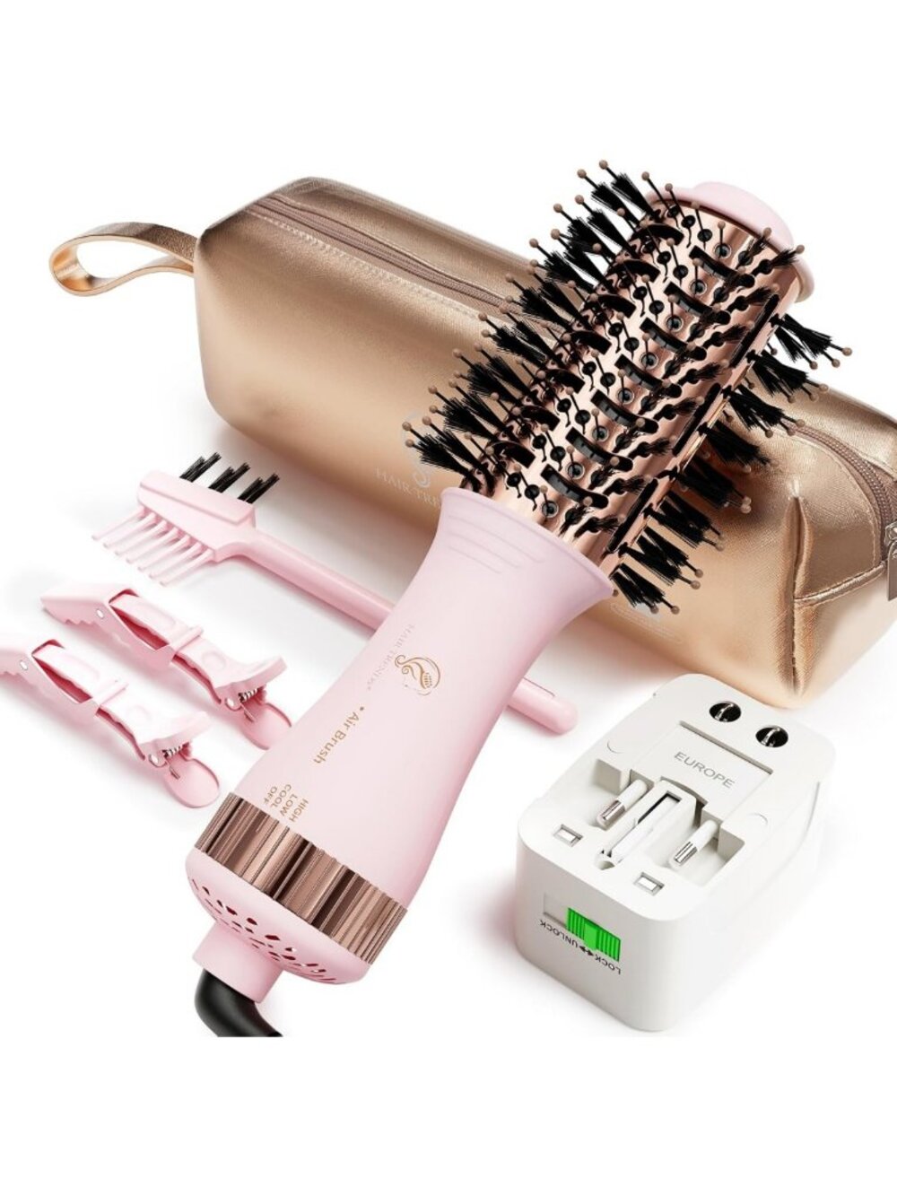 Dual Voltage Travel Hot Air Brush Dryer & Styler for Effortless Styling Abroad